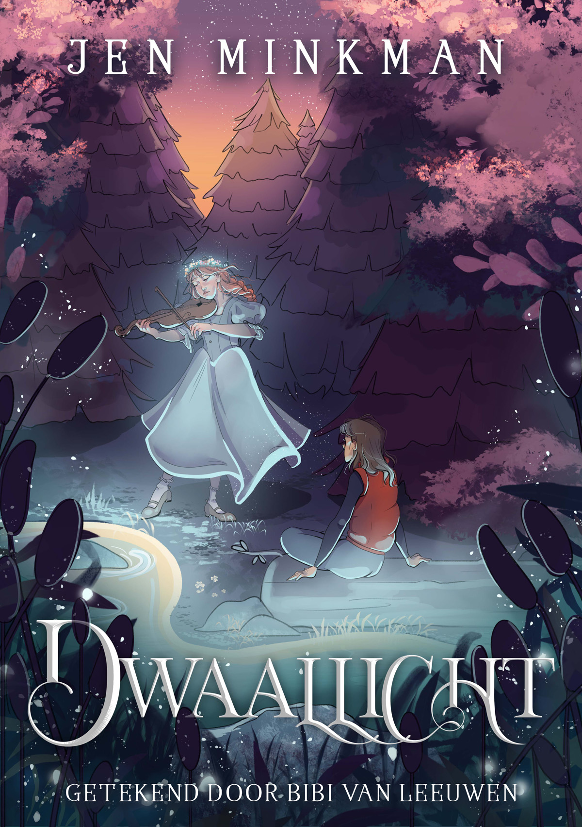 Cover illustration design for LGBTQ+ magical romance YA graphic novel 'Dwaallicht' by Jen Minkman & Bibi van Leeuwen.